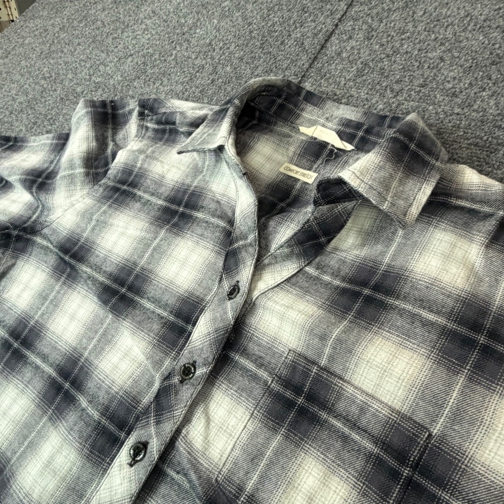 Weatherproof Vintage Women Small Black White Plaid Comfort Stretch Flannel Shirt
